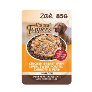 Zoe Natural Toppers Chicken with Liver, Sweet Potato Carrots & Peas 85g Pouch