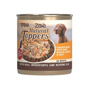 Zoe Natural Toppers Chicken with Liver, Sweet Potato Carrots & Peas 170g Can