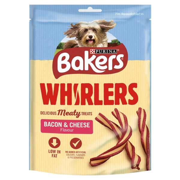 Bakers Whirlers Bacon & Cheese 130g Dog Treat 1 Bakers Whirlers Bacon & Cheese 130g Dog Treat