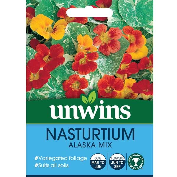 Unwins Nasturtium Alaska Mixed Seeds 1 Unwins Nasturtium Alaska Mixed Seeds