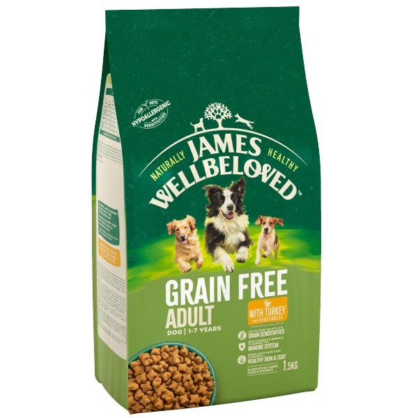 James Wellbeloved Grain Free Turkey & Veg Adult 1.5kg Dry Dog Food 1 James Wellbeloved Grain Free Turkey & Veg Adult 1.5kg Dry Dog Food