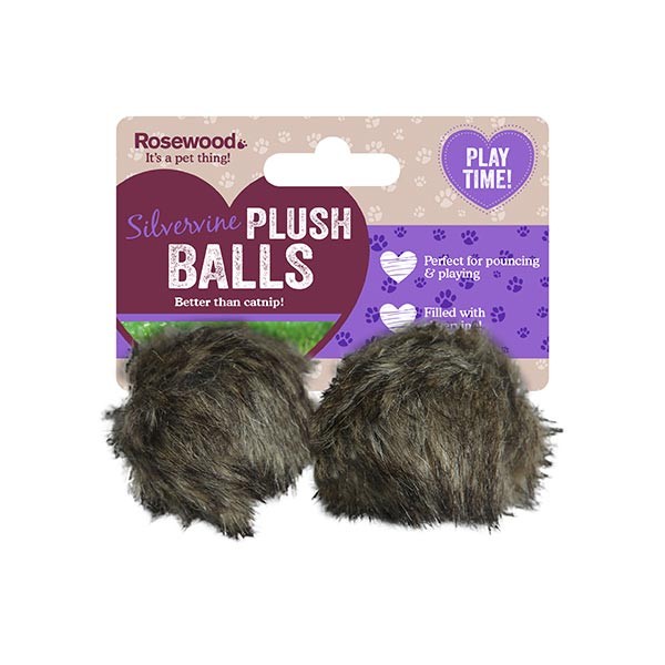 Rosewood Jolly Moggy Silvervine Plush Fur Ball 2 Pack Cat Toy 1 Rosewood Jolly Moggy Silvervine Plush Fur Ball 2 Pack Cat Toy