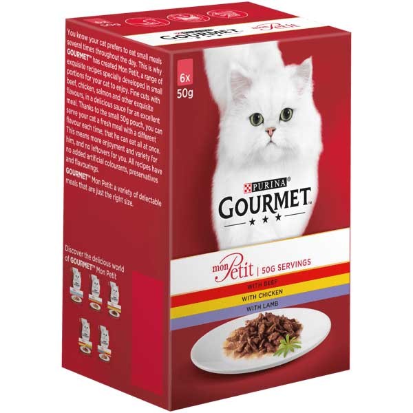Gourmet Mon Petit Meaty Variety (Beef, Chicken & Lamb) Adult 6x50g Wet Cat Food 1 Gourmet Mon Petit Meaty Variety (Beef, Chicken & Lamb) Adult 6x50g Wet Cat Food