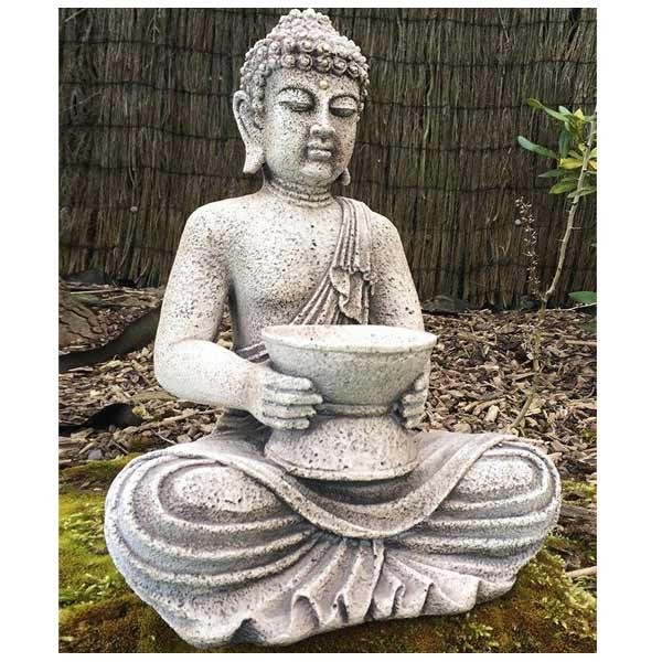 Buddha & Bowl Oriental Stone Garden Ornament 41cm 2 Buddha & Bowl Oriental Stone Garden Ornament 41cm - Image 2