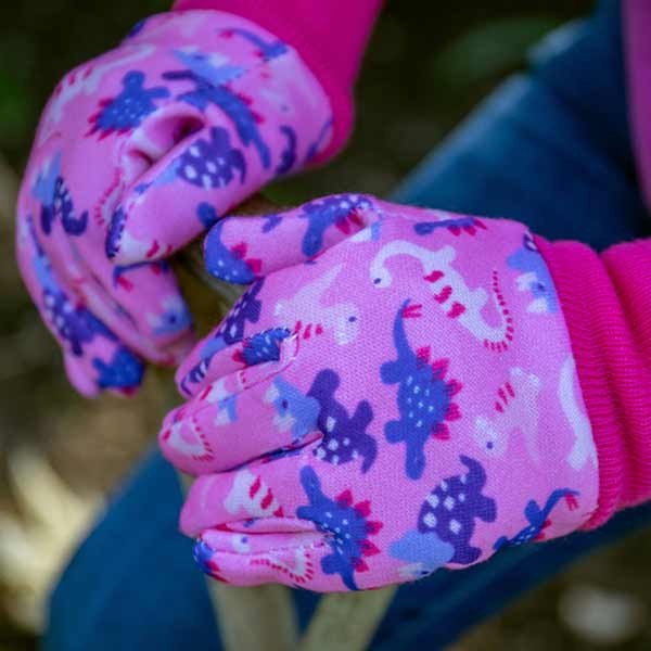 Kent & Stowe Pink Dinosaur Kids Gardening Gloves 5 Kent & Stowe Pink Dinosaur Kids Gardening Gloves - Image 5