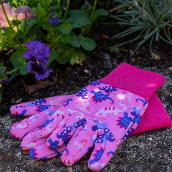 Kent & Stowe Pink Dinosaur Kids Gardening Gloves 6 Kent & Stowe Pink Dinosaur Kids Gardening Gloves - Image 6