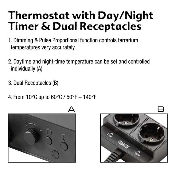 Exo Terra 600W Thermostat with Day/Night Timer & Dual Receptacles 4 Exo Terra 600W Thermostat with Day/Night Timer & Dual Receptacles - Image 4