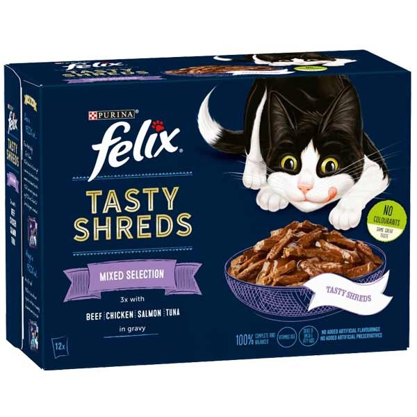 Felix Tasty Shreds Mixed Selection Adult 12x80g Wet Cat Food 1 Felix Tasty Shreds Mixed Selection Adult 12x80g Wet Cat Food