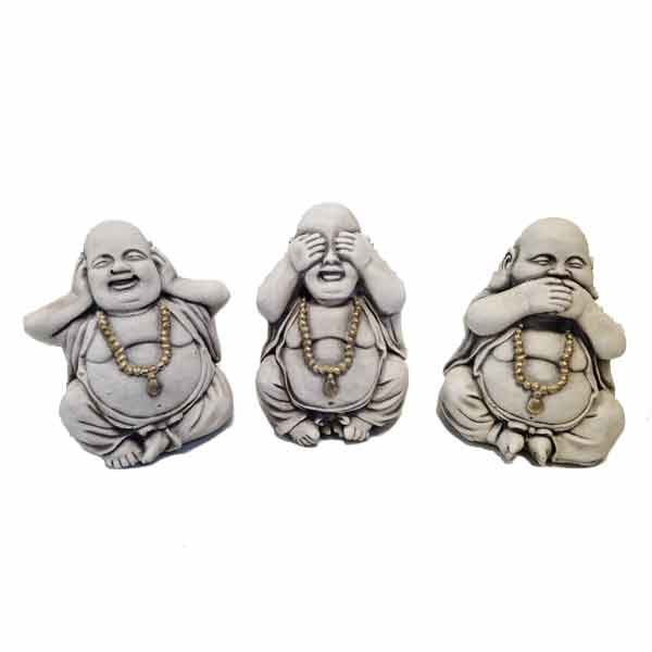Buddha Set Of 3 "Hear, See, Speak No Evil" Oriental Stone Garden Ornament (Mini) 11cm 1 Buddha Set Of 3 "Hear, See, Speak No Evil" Oriental Stone Garden Ornament (Mini) 11cm