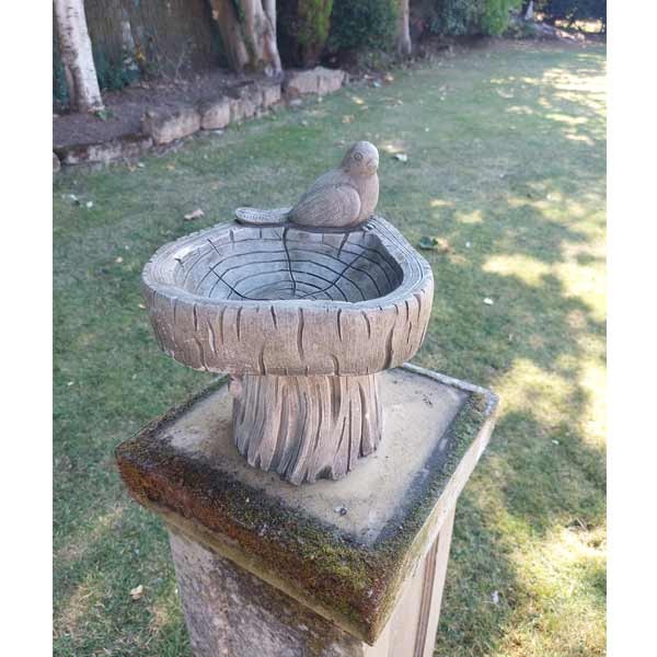 Bird On Log Stone Bird Bath 32cm 1 Bird On Log Stone Bird Bath 32cm