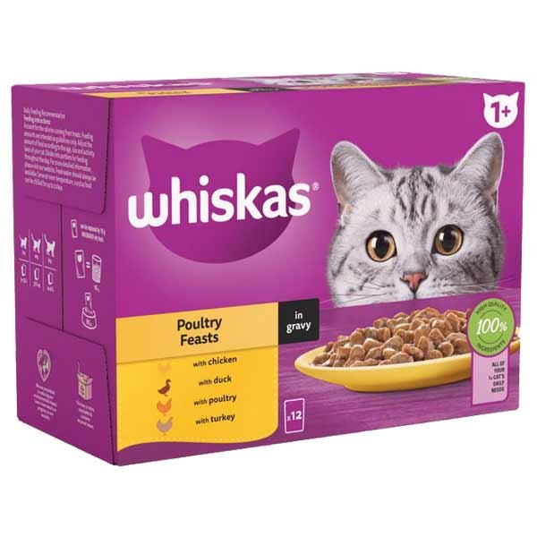 Whiskas Poultry Feasts in Gravy Adult 12 x 85g Wet Cat Food 1 Whiskas Poultry Feasts in Gravy Adult 12 x 85g Wet Cat Food