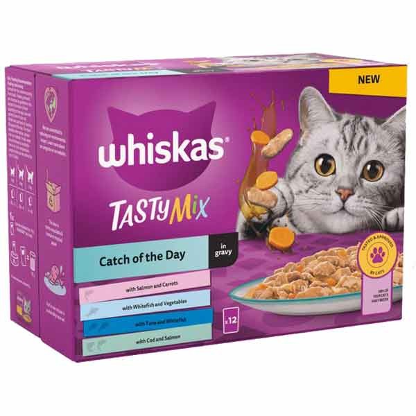 Whiskas Tasty Mix Catch of the Day in Gravy Adult 12 x 85g Wet Cat Food 1 Whiskas Tasty Mix Catch of the Day in Gravy Adult 12 x 85g Wet Cat Food