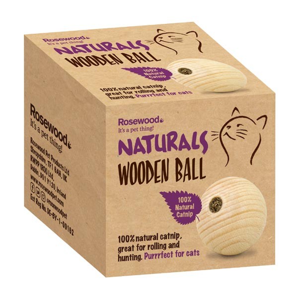 Rosewood Naturals Catnip Wooden Ball Cat Toy 1 Rosewood Naturals Catnip Wooden Ball Cat Toy