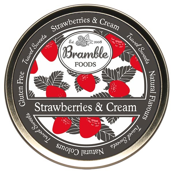 Bramble Foods Strawberries & Cream Travel Sweet Tin 200g 1 Bramble Foods Strawberries & Cream Travel Sweet Tin 200g