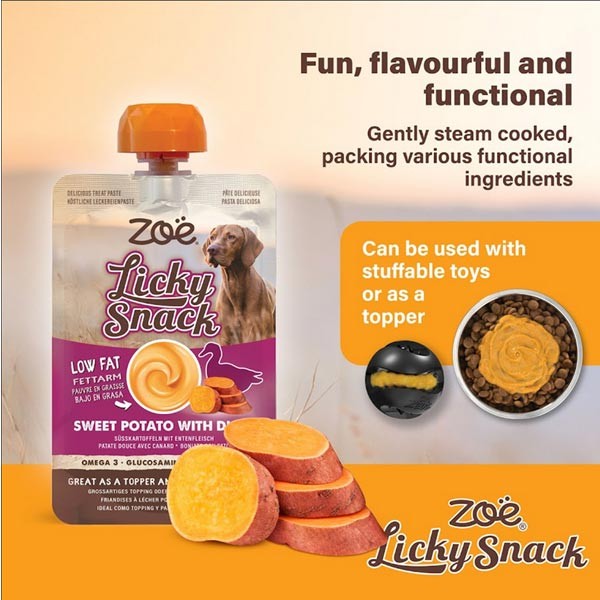 Zoe Licky Snack Sweet Potato with Duck Lickable Dog Treat Paste 85g 2 Zoe Licky Snack Sweet Potato with Duck Lickable Dog Treat Paste 85g - Image 2