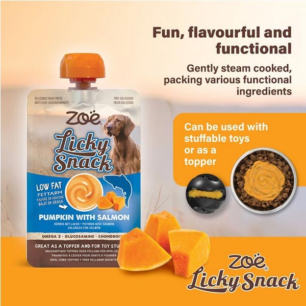 Zoe Licky Snack Pumpkin with Salmon Lickable Dog Treat Paste 85g 2 Zoe Licky Snack Pumpkin with Salmon Lickable Dog Treat Paste 85g - Image 2