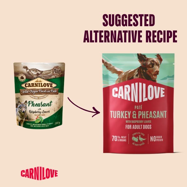 Carnilove Turkey & Pheasant with Raspberry Leaves 300g Pouch Wet Dog Food 2 Carnilove Turkey & Pheasant with Raspberry Leaves 300g Pouch Wet Dog Food - Image 2